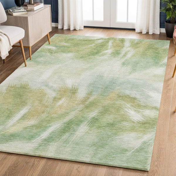 HomeRoots 10' X 14' Green and Ivory Abstract Rug - Washable, UV Protected, Stain Resistant for Busy Homes 717681