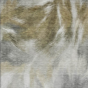 HomeRoots 5' X 8' Contemporary Pewter & Gold Abstract Washable Area Rug with UV Protection for Families 717683