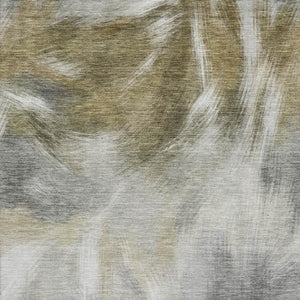 HomeRoots 8' Elegant Pewter and Gold Abstract Washable Round Rug – Stain-Resistant, UV Protected, Non-Slip! 717684