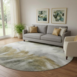 HomeRoots 8' X 10' Pewter & Gold Abstract Washable Area Rug – Durable, Stylish, UV-Resistant for High Traffic Homes 717685