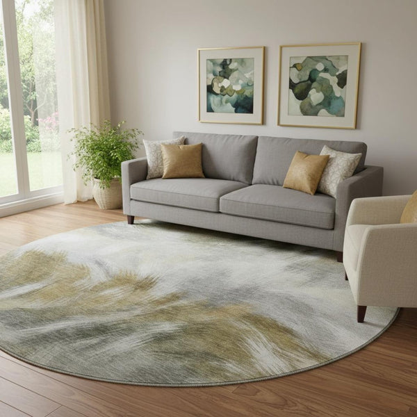 HomeRoots 8' X 10' Pewter & Gold Abstract Washable Area Rug – Durable, Stylish, UV-Resistant for High Traffic Homes 717685