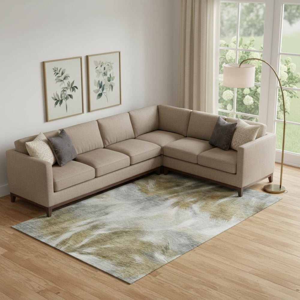 HomeRoots 9' X 12' Elegant Pewter and Gold Abstract Washable Area Rug with UV Protection for Busy Homes 717686