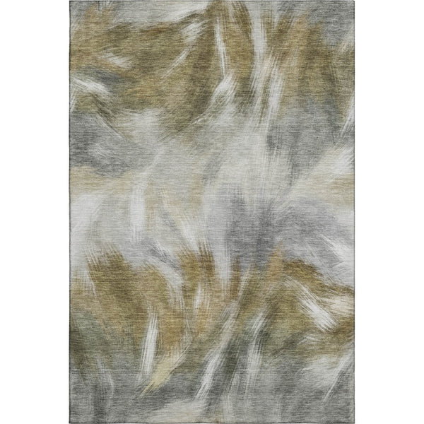 HomeRoots 10' X 14' Stylish Pewter and Gold Abstract Washable Area Rug with UV Protection for Modern Homes 717687