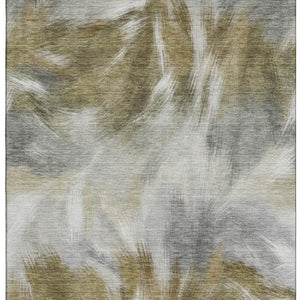 HomeRoots 10' X 14' Stylish Pewter and Gold Abstract Washable Area Rug with UV Protection for Modern Homes 717687