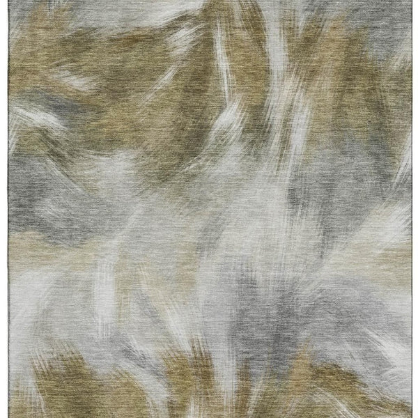 HomeRoots 10' X 14' Stylish Pewter and Gold Abstract Washable Area Rug with UV Protection for Modern Homes 717687
