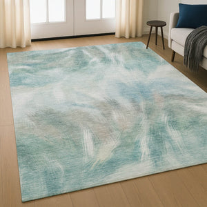 HomeRoots 5' X 8' Sky Blue & Ivory Abstract Washable Area Rug with UV Protection for High-Traffic Spaces 717689