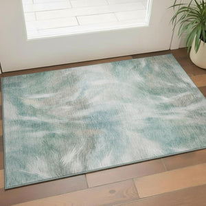 HomeRoots 5' X 8' Sky Blue & Ivory Abstract Washable Area Rug with UV Protection for High-Traffic Spaces 717689