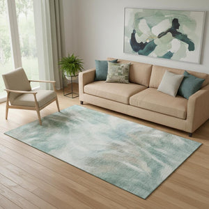 HomeRoots 8' Sky Blue and Ivory Abstract Washable Round Rug - Durable, UV Protected, Family-Friendly Décor Piece 717690