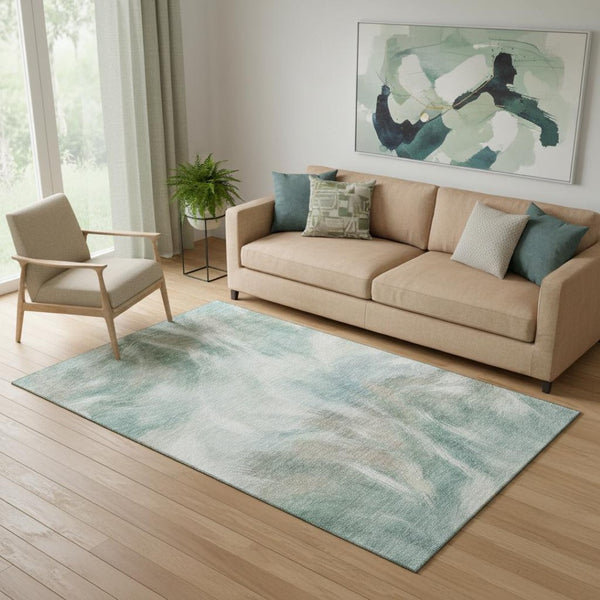HomeRoots 8' Sky Blue and Ivory Abstract Washable Round Rug - Durable, UV Protected, Family-Friendly Décor Piece 717690