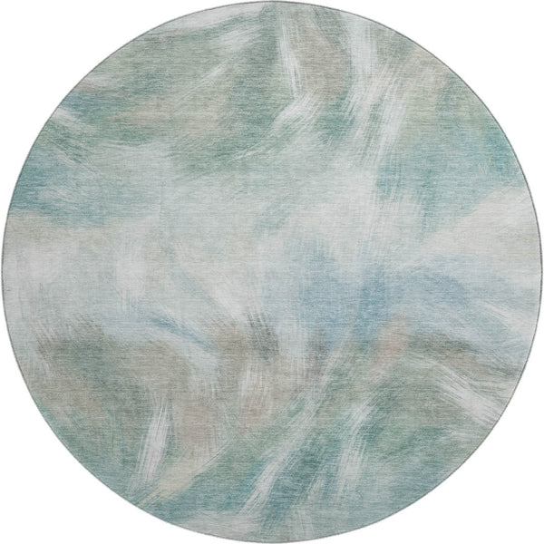 HomeRoots 8' X 10' Sky Blue & Ivory Abstract Area Rug - Washable, UV Protected, Perfect for Modern Spaces! 717691