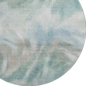 HomeRoots 8' X 10' Sky Blue & Ivory Abstract Area Rug - Washable, UV Protected, Perfect for Modern Spaces! 717691