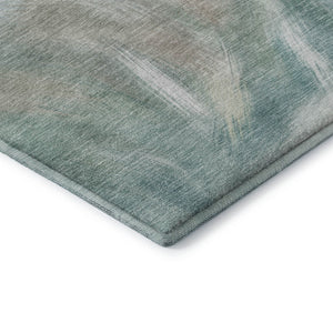 HomeRoots 8' X 10' Sky Blue & Ivory Abstract Area Rug - Washable, UV Protected, Perfect for Modern Spaces! 717691
