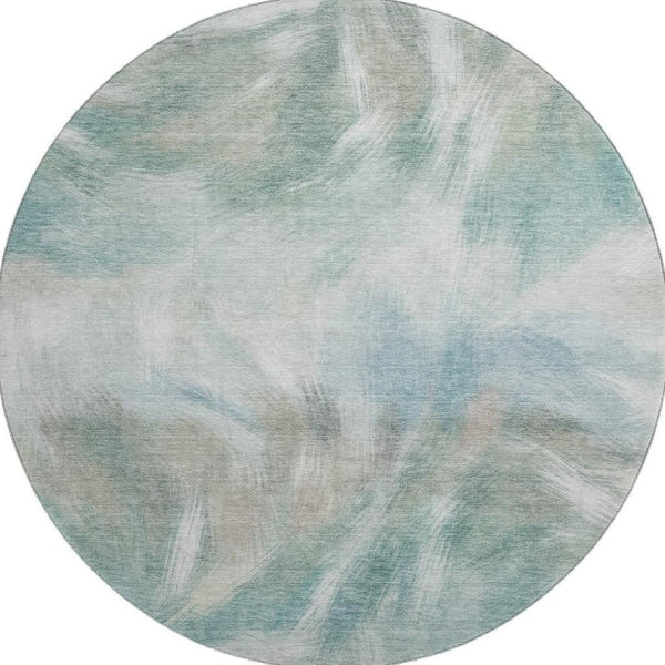 HomeRoots 8' X 10' Sky Blue & Ivory Abstract Area Rug - Washable, UV Protected, Perfect for Modern Spaces! 717691