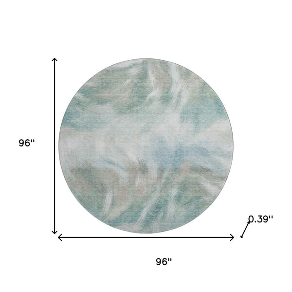 HomeRoots 8' X 10' Sky Blue & Ivory Abstract Area Rug - Washable, UV Protected, Perfect for Modern Spaces! 717691