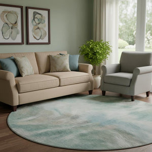 HomeRoots 8' X 10' Sky Blue & Ivory Abstract Area Rug - Washable, UV Protected, Perfect for Modern Spaces! 717691