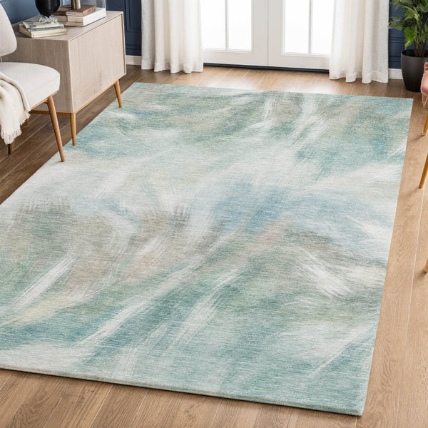 HomeRoots 9' X 12' Sky Blue Abstract Area Rug - Washable, UV Protected, Soft & Durable for Busy Homes 717692