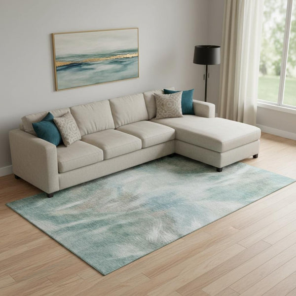 HomeRoots 9' X 12' Sky Blue Abstract Area Rug - Washable, UV Protected, Soft & Durable for Busy Homes 717692