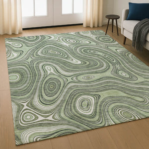 HomeRoots 5' X 8' Sage and Ivory Geometric Area Rug – Washable, Stain-Resistant, UV Protected for Busy Homes 717695