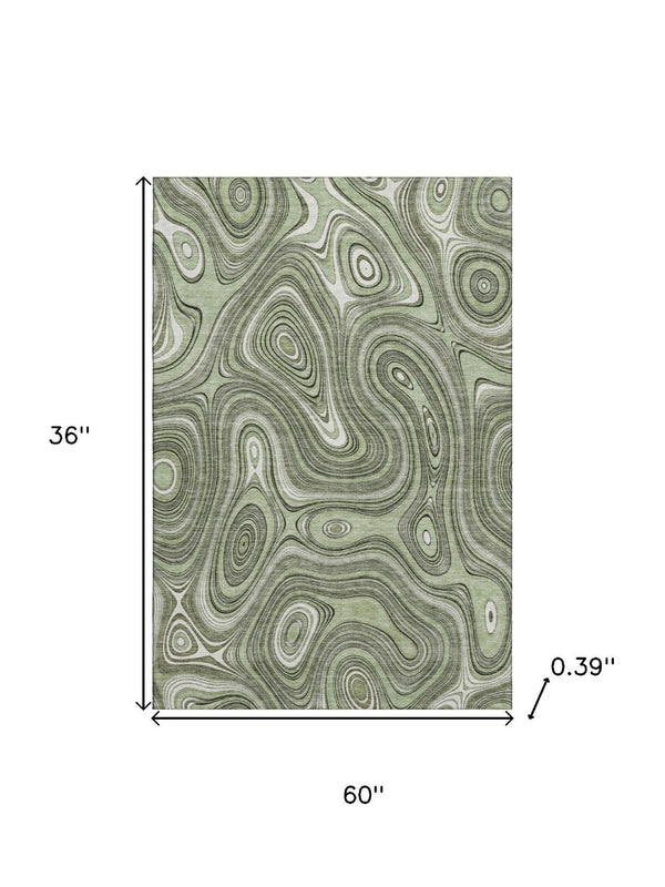 HomeRoots 5' X 8' Sage and Ivory Geometric Area Rug – Washable, Stain-Resistant, UV Protected for Busy Homes 717695