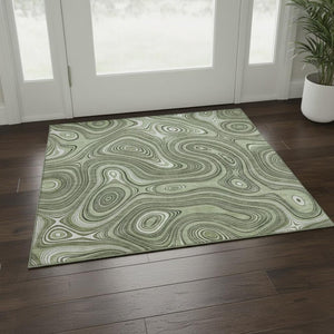 HomeRoots 5' X 8' Sage and Ivory Geometric Area Rug – Washable, Stain-Resistant, UV Protected for Busy Homes 717695