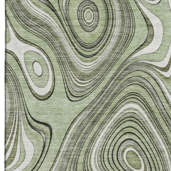 HomeRoots 8' Sage and Ivory Geometric Washable Round Rug – Durable, UV-Protected, Perfect for Homes with Pets! 717696