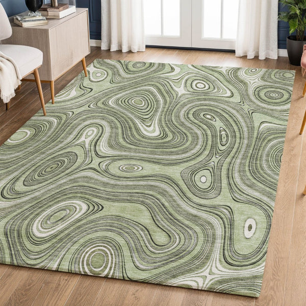HomeRoots 8' Sage and Ivory Geometric Washable Round Rug – Durable, UV-Protected, Perfect for Homes with Pets! 717696