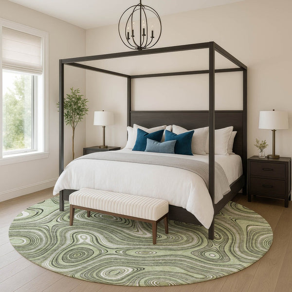 HomeRoots 8' X 10' Stylish Sage & Ivory Geometric Washable Area Rug with UV Protection for Busy Homes 717697