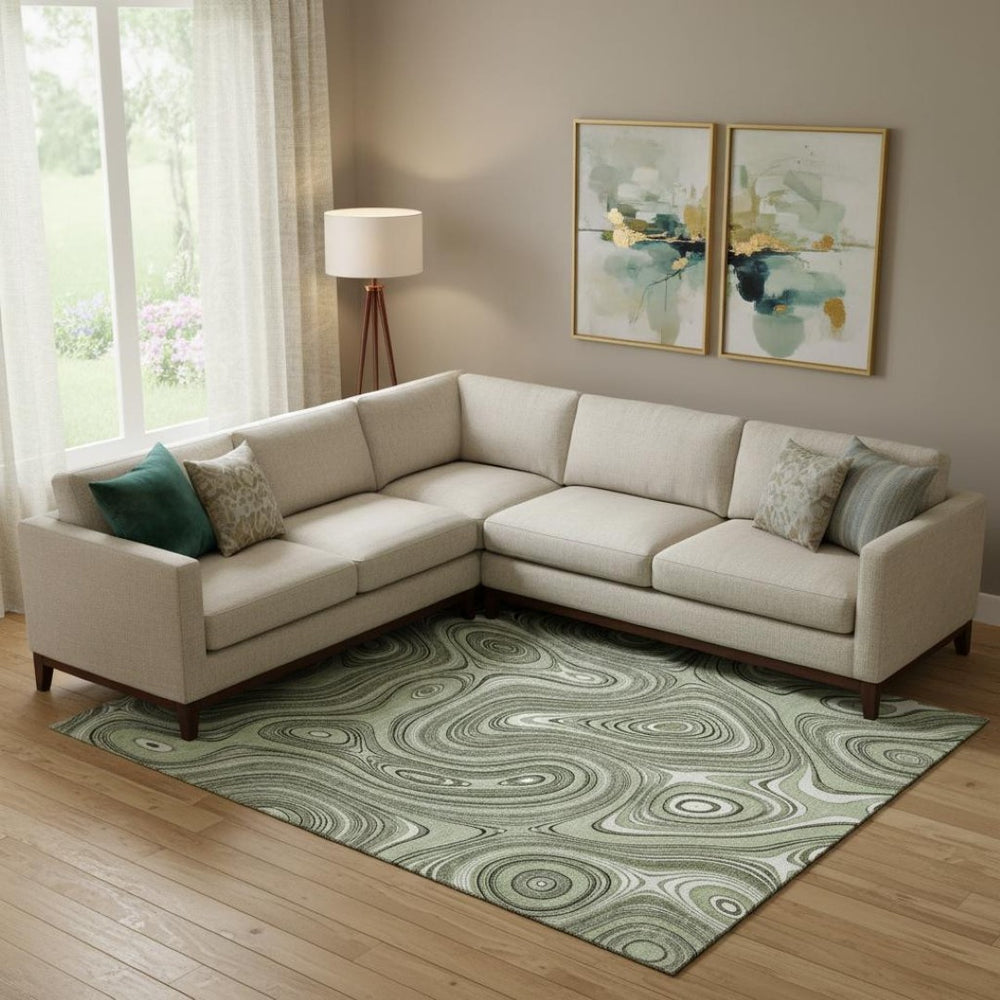 HomeRoots 9' X 12' Sage and Ivory Geometric Area Rug – Durable, Washable, UV-Protected for Indoor/Outdoor Use 717698