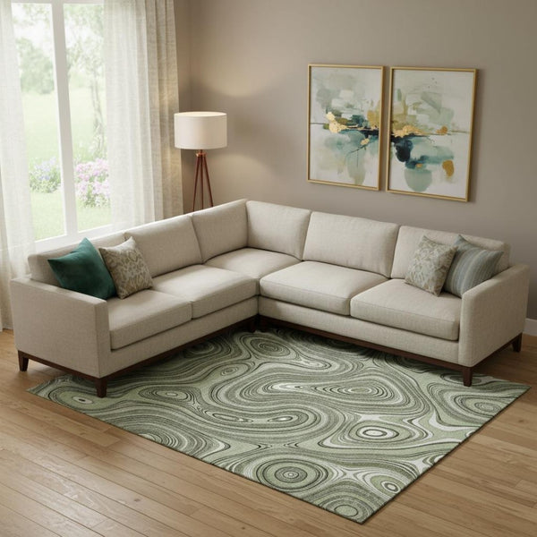 HomeRoots 9' X 12' Sage and Ivory Geometric Area Rug – Durable, Washable, UV-Protected for Indoor/Outdoor Use 717698