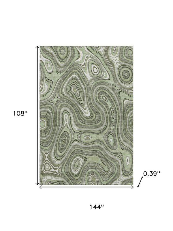 HomeRoots 10' X 14' Sage & Ivory Geometric Area Rug – Washable, UV-Protected, Stain-Resistant, Modern Design 717699