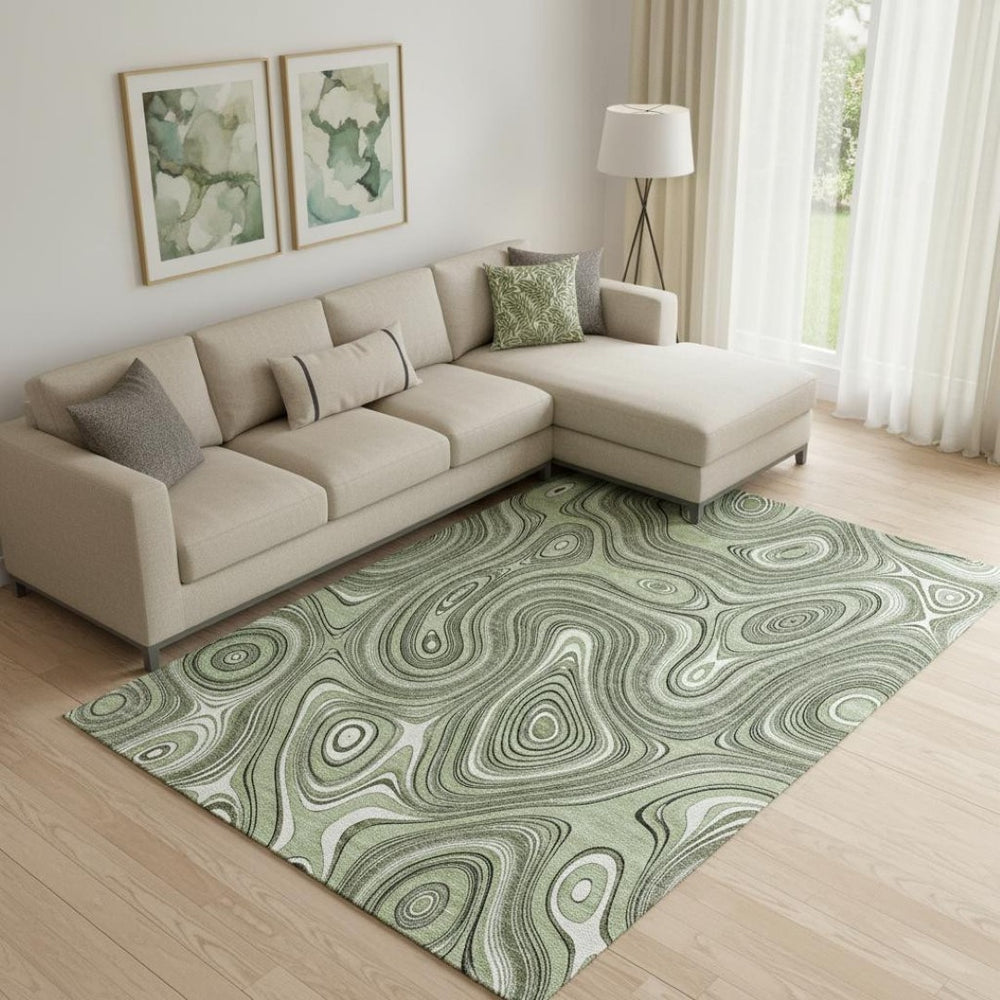 HomeRoots 10' X 14' Sage & Ivory Geometric Area Rug – Washable, UV-Protected, Stain-Resistant, Modern Design 717699