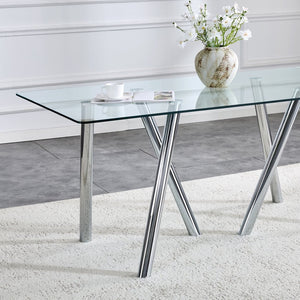 English Elm 71-inch Tempered Glass Dining Table Electroplated Metal Base Open Airy Modern Style White W3875S00005