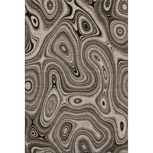 HomeRoots 8' Modern Beige & Charcoal Geometric Washable Round Rug with UV Protection for Busy Homes 717702