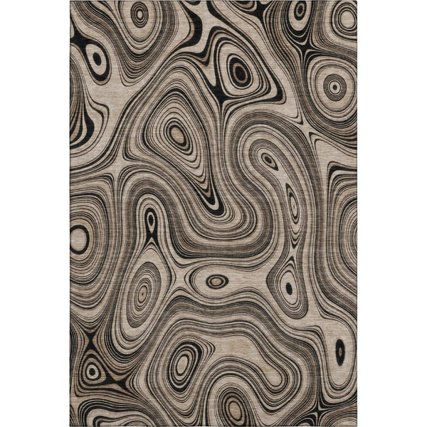 HomeRoots 8' Modern Beige & Charcoal Geometric Washable Round Rug with UV Protection for Busy Homes 717702