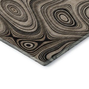 HomeRoots 8' Modern Beige & Charcoal Geometric Washable Round Rug with UV Protection for Busy Homes 717702