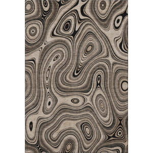 HomeRoots 8' Modern Beige & Charcoal Geometric Washable Round Rug with UV Protection for Busy Homes 717702
