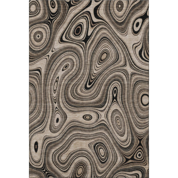 HomeRoots 8' Modern Beige & Charcoal Geometric Washable Round Rug with UV Protection for Busy Homes 717702