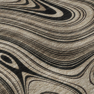 HomeRoots 8' Modern Beige & Charcoal Geometric Washable Round Rug with UV Protection for Busy Homes 717702