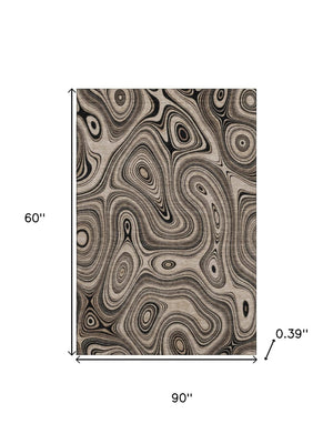 HomeRoots 8' Modern Beige & Charcoal Geometric Washable Round Rug with UV Protection for Busy Homes 717702