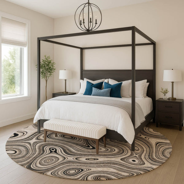 HomeRoots 8' X 10' Beige Geometric Area Rug – Washable, UV Protected, Stain Resistant for Modern Homes 717703