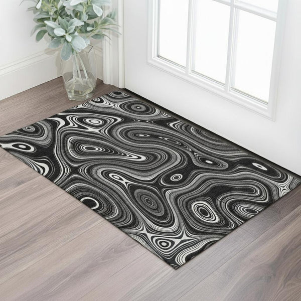 HomeRoots 5' X 8' Black And Ivory Geometric Area Rug – Stylish, Washable, UV-Protected, Perfect for Busy Homes! 717707