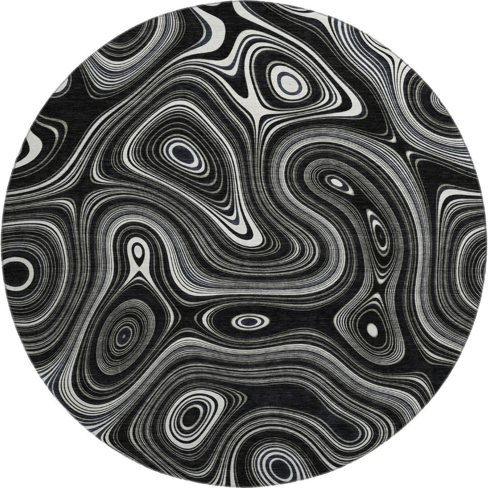 HomeRoots 8' X 10' Black and Ivory Geometric Washable Area Rug - Stylish, UV-Protected, Stain-Resistant Design 717709