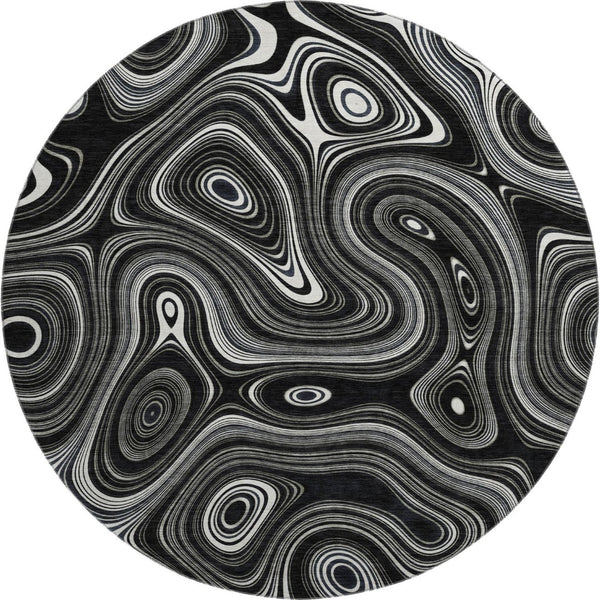 HomeRoots 8' X 10' Black and Ivory Geometric Washable Area Rug - Stylish, UV-Protected, Stain-Resistant Design 717709