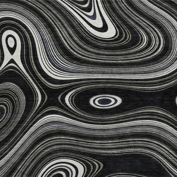 HomeRoots 8' X 10' Black and Ivory Geometric Washable Area Rug - Stylish, UV-Protected, Stain-Resistant Design 717709