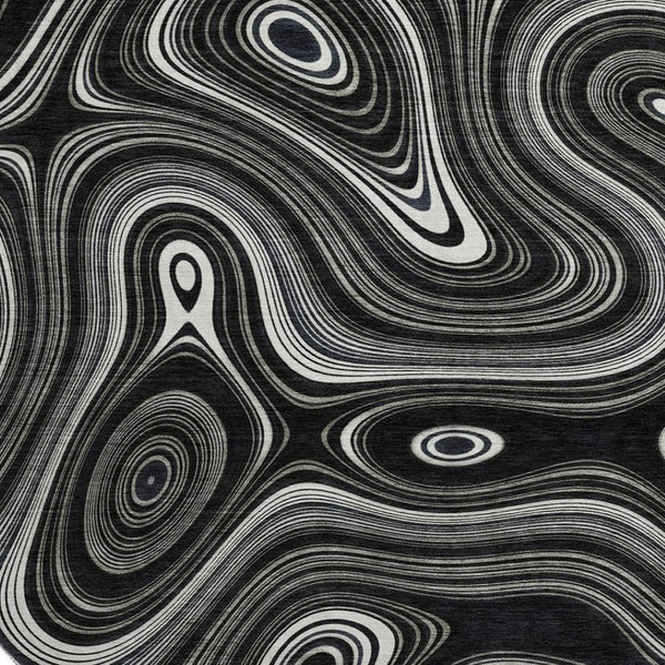 HomeRoots 8' X 10' Black and Ivory Geometric Washable Area Rug - Stylish, UV-Protected, Stain-Resistant Design 717709