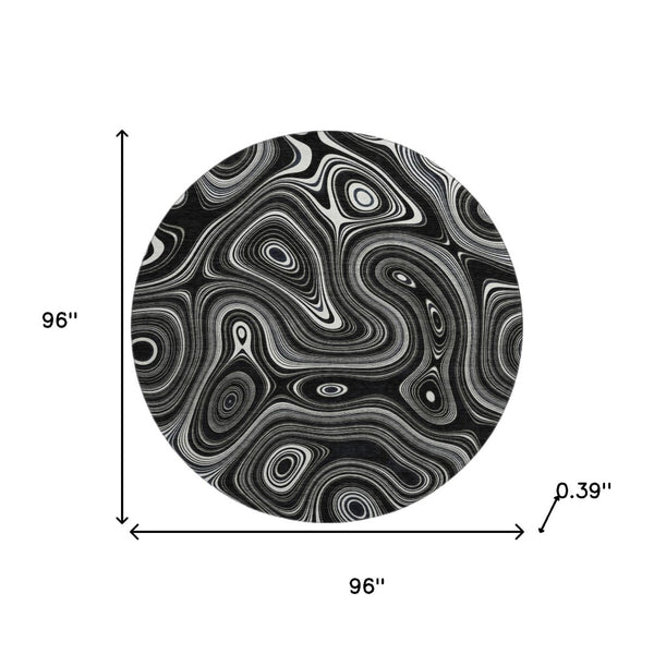 HomeRoots 8' X 10' Black and Ivory Geometric Washable Area Rug - Stylish, UV-Protected, Stain-Resistant Design 717709