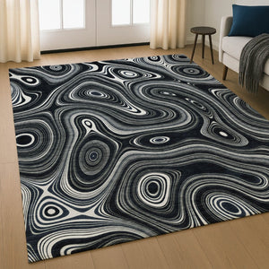 HomeRoots 10' X 14' Black and Ivory Geometric Area Rug - UV Protected, Washable, Durable for Busy Homes 717711