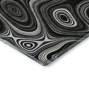 HomeRoots 10' X 14' Black and Ivory Geometric Area Rug - UV Protected, Washable, Durable for Busy Homes 717711