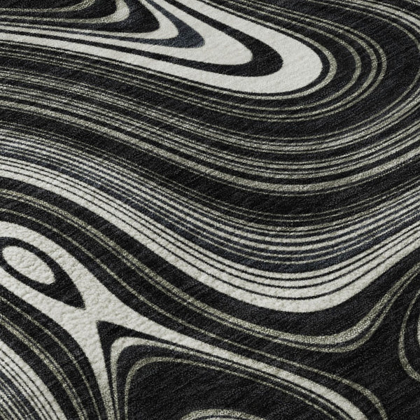 HomeRoots 10' X 14' Black and Ivory Geometric Area Rug - UV Protected, Washable, Durable for Busy Homes 717711