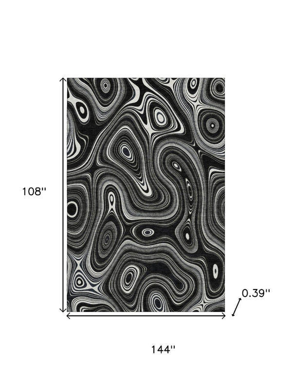 HomeRoots 10' X 14' Black and Ivory Geometric Area Rug - UV Protected, Washable, Durable for Busy Homes 717711